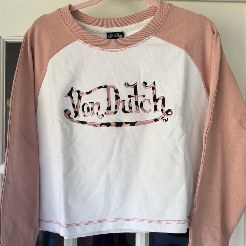 LAST ONE! NWT Von Dutch White & Pink Sweatshirt Embroidered Logo